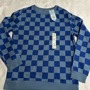 Boys crewneck fleece pullover checkered 
Blue XL (14) long sleeve